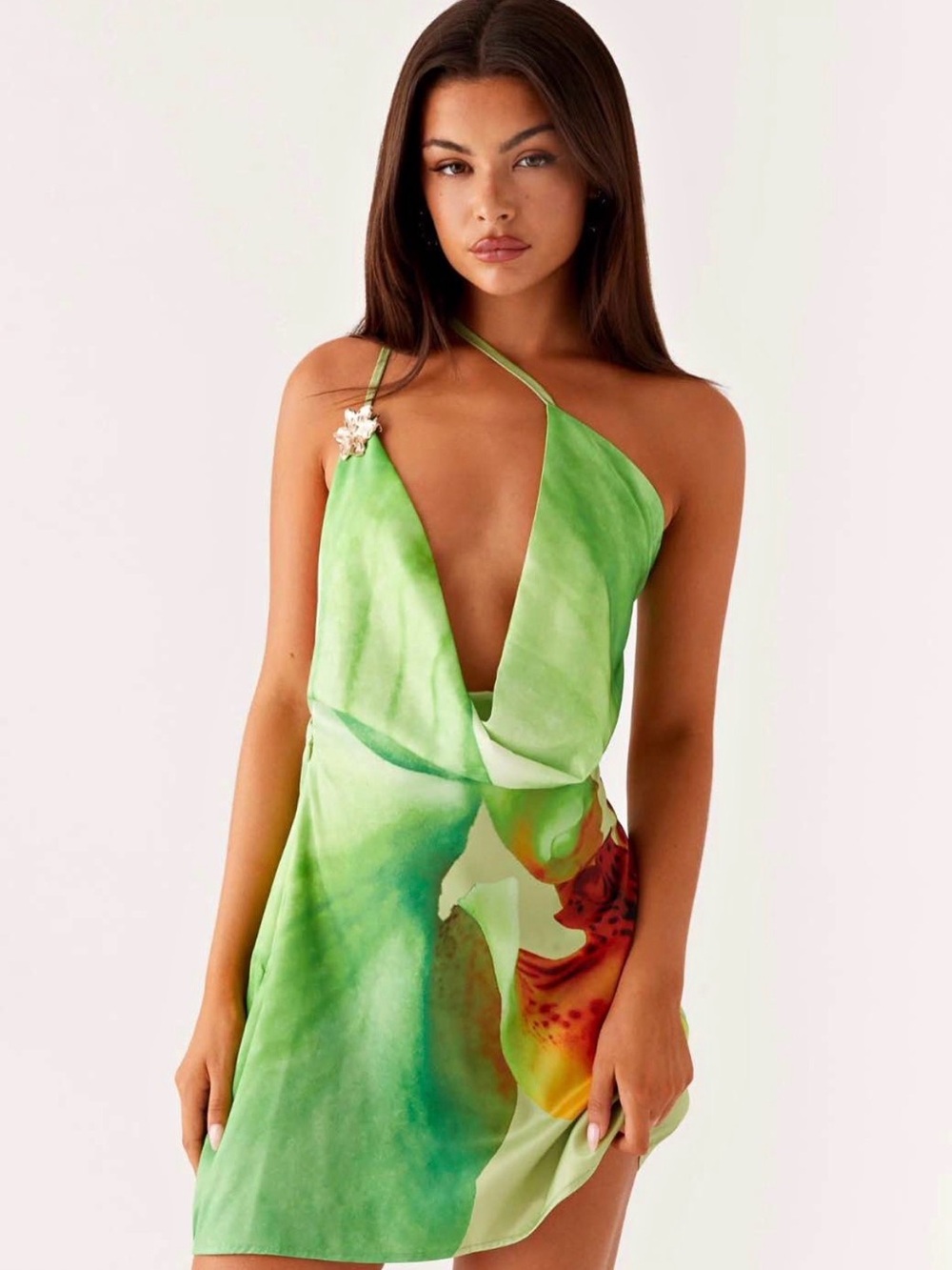 Peppermayo Green Watercolor Halter Mini Dress - Aiva
